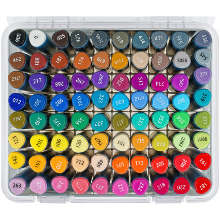 A set of double-sided markers for sketching Gamma "Studio" 80 colors, basic colors, triangular body, bullet-shaped/wedge-shaped. tips, plastic case