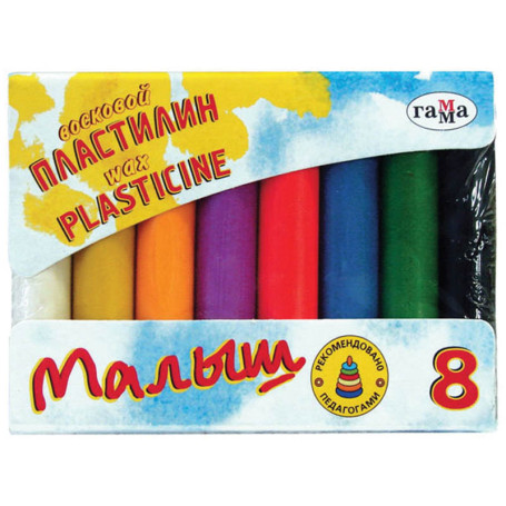 Пластилин Гамма "Малыш", 08 цветов, восковой, картон