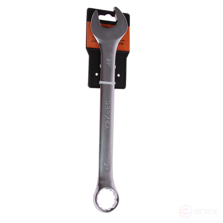 Ключ комбинированный 27мм ER-31027 (Chrome vanadium) на держателе сатинированный ЭВРИКА 1/10