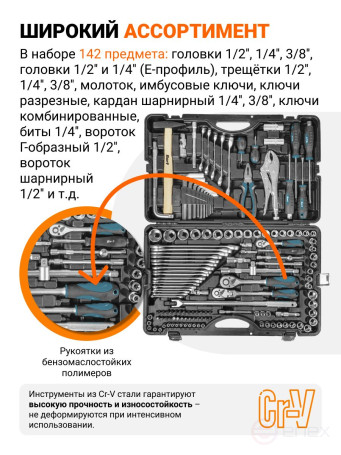 Набор ручного инструмента BORT BTK-142