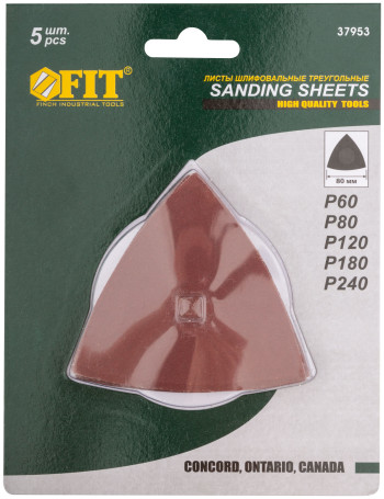 Triangular sanding sheets on a fabric basis, 80 mm, set of 5 pcs.