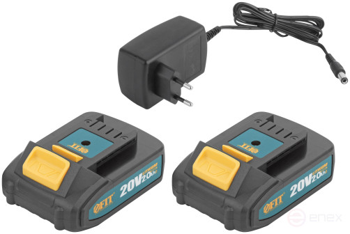 Acc power drill. 20 V; 0-400/1400 rpm; 40 Nm; 2 (Li-Ion) 2.0 Ah; 1.25 h.; Res. tilt; case