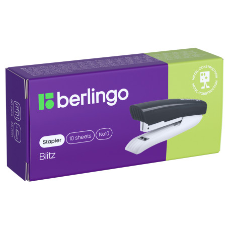Stapler No. 10 Berlingo "Blitz" up to 10 liters., plastic case, blue