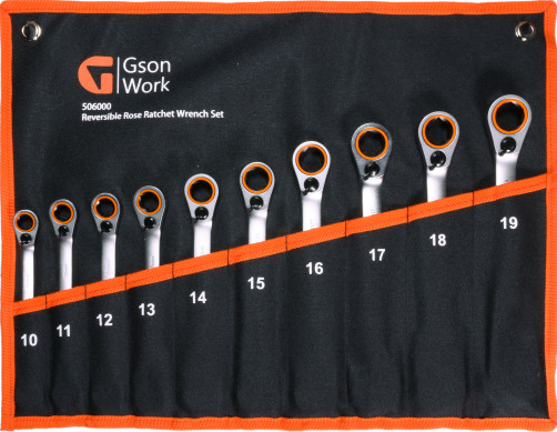 Набор реверсивных рожковых ключей с трещоткой 10-19 мм