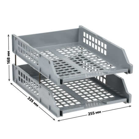 Лоток для бумаг горизонтальный СТАММ "Strong", набор 2шт., на метал. стержнях, серый
