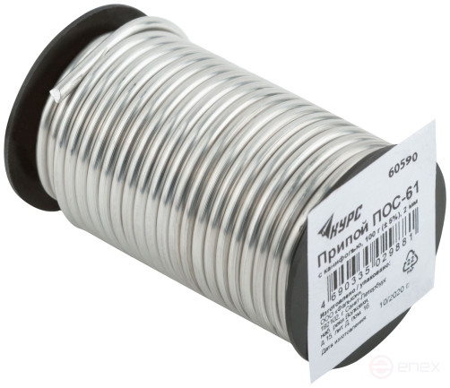 Solder POS 61 with rosin, wire diameter 2 mm, on a coil, 100 gr.