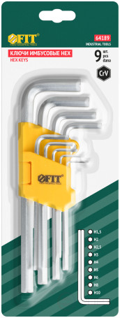 Ключи шестигранные, CrV сталь , 9 шт., 1,5-10 мм, длинные, в пластиковом держателе