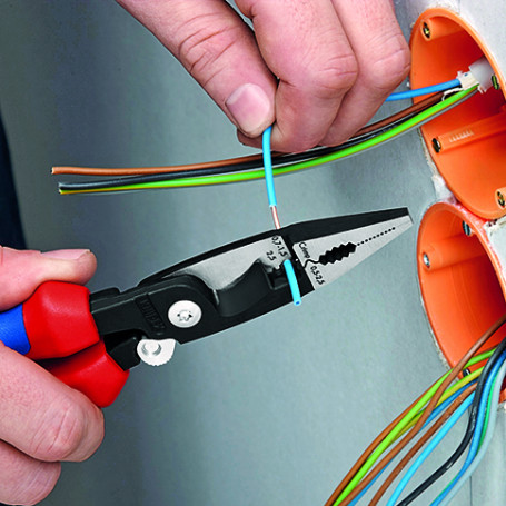Electrical pliers, 6-in-1, stripping: 0.75 - 1.5 + 2.5 mm2, crimp: 0.5 - 2.5 mm2, L-200 mm, cable cutter, lock, black, 1-k handles