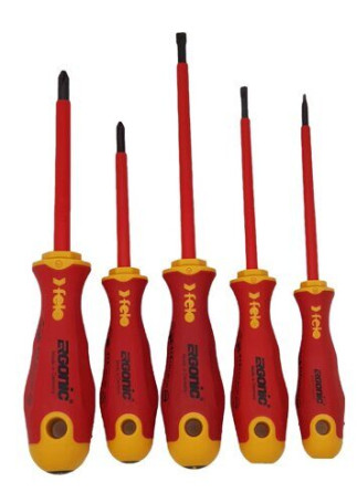 Felo Set of Ergonic dielectric screwdrivers with dielectric inserts, side cutters, a knife for removing insulation and a screwdriver with a network tester, 9 pcs 41399504