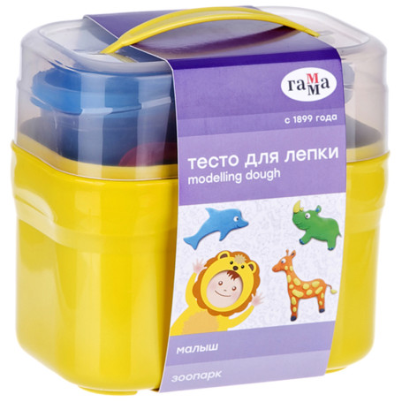 Dough for modeling Gamma "Kid. Zoo", 04 colors, 240g, 5 molds, plastic case