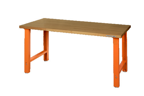 Heavy duty workbench MDF table top with adjustable height, 4 legs, orange, 1500 x 750 x 1030 mm