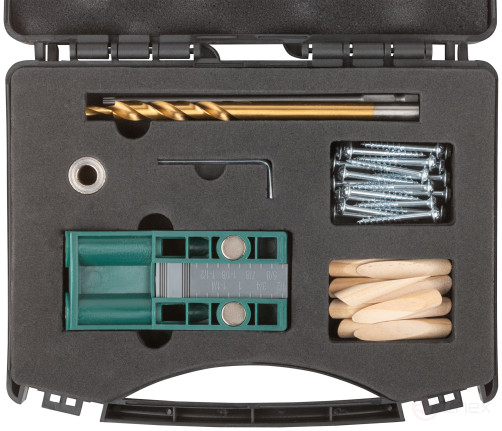 Кондуктор для глухих отверстий с ограничителем глубины двойной, пластиковый кейс