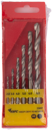 Set of polished metal HSS drills, 6 pcs. (2-3-4-5-6-8 mm)