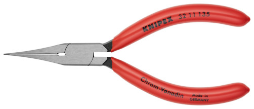 Relay adjustment pliers, straight narrow flat sponges without a notch 34 mm, L-135 mm, black, 1-K handles