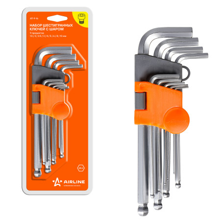 A set of hex keys inbus with a ball of 9 items (1.5,2,2.5,3,4,5,6,8,10 mm) formation.suspension AT-9-16