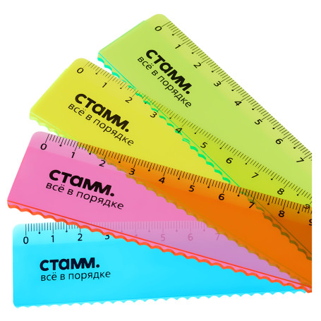 15cm STAMM ruler, plastic, with wavy edge, transparent, neon colors, assorted, European weight