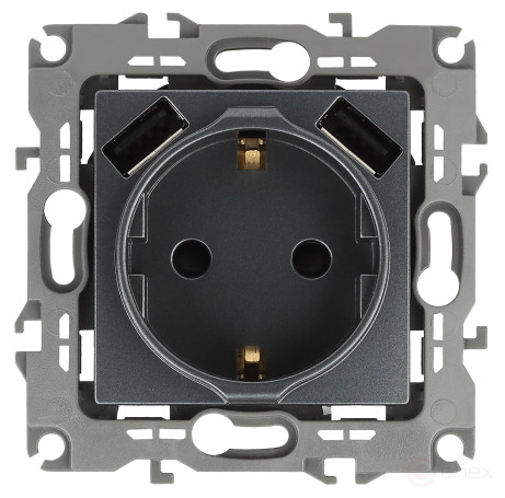 Розетка ЭРА Серия 12 12-4109-12 2P+E 16A-250В штор. с 2xUSB 5В-3А графит
