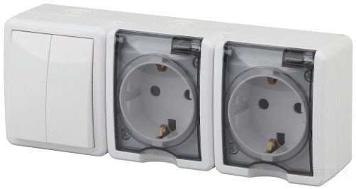 Block two sockets + Switch ERA Expert 11-7404-01 Dual IP54 16A-10AX-250V AC White