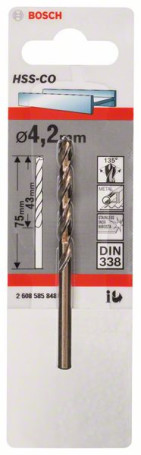 Свёрла по металлу HSS-Co , DIN 338 4,2 x 43 x 75 mm, 2608585848
