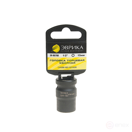 Головка торцевая 15мм 1/2" 6-гранная ударная L=40мм (с держателем) ЭВРИКА ER-95708H 1/144