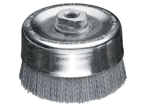 Corrugated cup brush, D110 mm, M14 fit, nylon abrasive SIC K 180/1,00 mm
