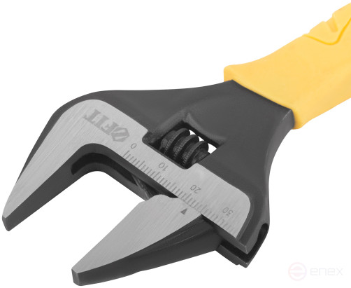 Adjustable key "Etalon", CrV, narrow jaws, scale, extra magnification.gripper, rubberized.handle 150mm (34mm)
