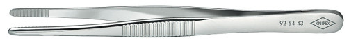 Precision gripping tweezers, rounded serrated jaws 2 mm wide, spring steel, chrome, L-120 mm