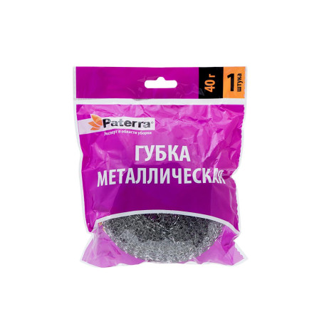 Губка металлическая оцинкованная ПЛЕТЁНКА, 40 г, 1 шт. в упаковке, PATERRA