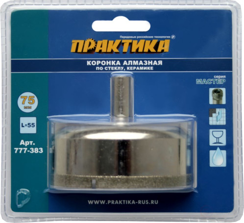 Diamond crown PRACTICE "Master" for glass and ceramics 75 mm (1 piece) blister (777-383)