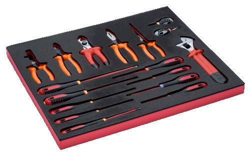 Fit&Go Set of insulated tools: screwdrivers + swivel-lip tool + adjustable wrenches in the base, 17 items