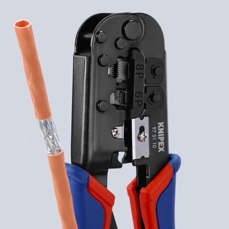 Press pliers for RJ type plugs, number of sockets: 2, RJ 11/12 (6-pin), RJ 45 (8-pin), L-190 mm, black, 2-k handles