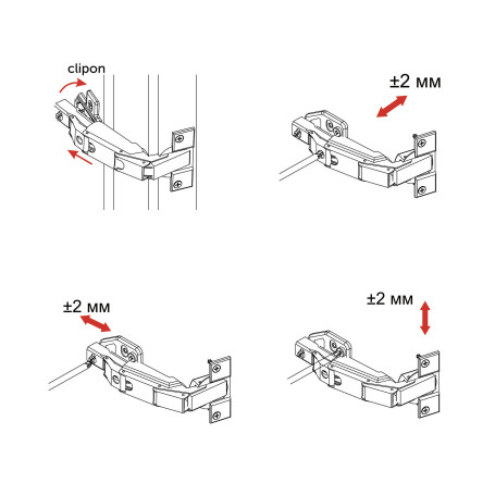 Hinge 165° overhead with door closer 45mm h0 clip-on AKS PLUS 3D (self-tapping screws, plugs) 0th entry