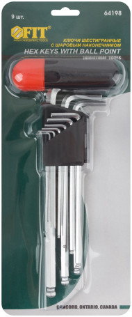 Ключи шестигранные длинные c шаром (1,5-10 мм) CrV, 9 шт. с пластик.Т-обр.ручкой