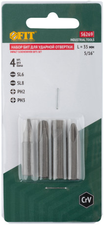 Bits for CrV impact screwdriver, set of 4 pcs., 36 mm