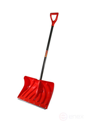 Snow shovel "FOREMAN" with digitization. the plank with an aluminum handle and a V-handle is strong with reinforced stiffeners, the color is bright red, saturated. The construction of the bar is made of galvanized metal 1.5 mm thick with a stiffening r...