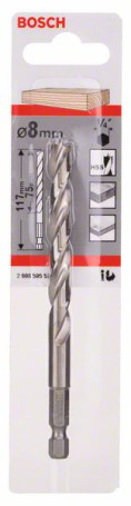 Spiral drill bit for wood with hex shank 1/4" 8 x 75 x 117 mm