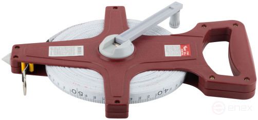 Measuring tape, red open case, fiberglass tape 50 m