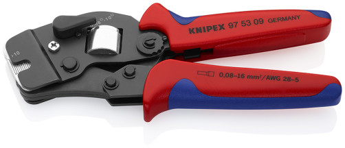 Press pliers, square. crimping, self-adjusting, from the end. installation, 1 socket, sleeve contact. 0.08 - 10 + 16 mm2, 2nd end sleeves 2x6mm2, L-190 mm