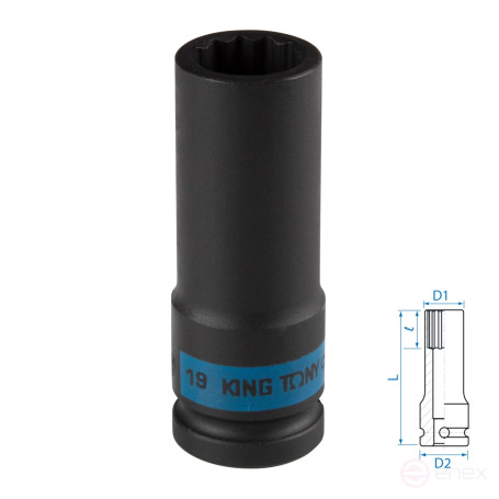 Головка торцевая ударная глубокая двенадцатигранная 1/2", 19 мм KING TONY 443019M