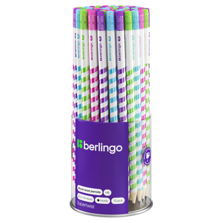 Pencil b/g Berlingo "Supertwist" HB, round, sharpened, with eraser, assorted