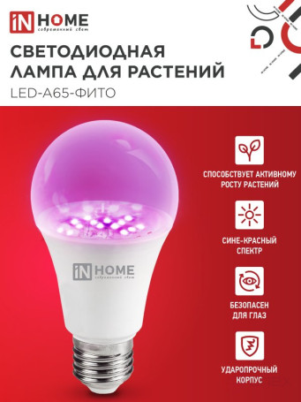 Лампа светодиодная LED-A65 STD-ФИТО красно-синий спектр 25Вт 230В Е27 IN HOME