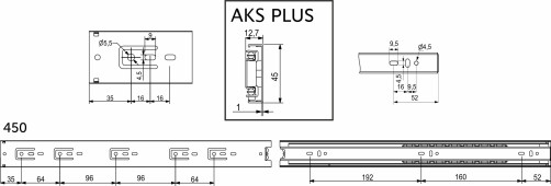 Ball guide L-450 h=45 AKS PLUS stainless steel
