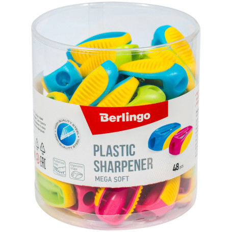 Plastic sharpener Berlingo "Mega Soft", 1 hole, assorted