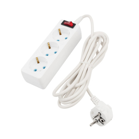 Extension cable ProConnect 3 sockets, 3 m, 3x0.75 mm2, s/w, with button, white