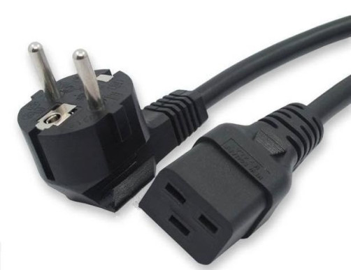 PWC-IEC19-SHM-5.0-BK Power cable (Schuko+C19) (3x1.5), 16A, angle plug, 5m, color black (PVS-AP-3*1,5-250- S22C19-16-5.0 GOST 28244-96, GOST 30851.1-2002 (IEC 60320-1:1994))