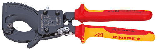 Cable cutter with VDE ratchet, cut: cable Ø 32 mm (240 mm2, MCM 500), L-250 mm, dielectric, black, 2-k handles
