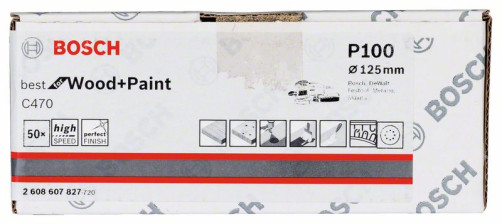 Шлифлист C470, в упаковке 50 шт. 125 mm, 100, 2608607827