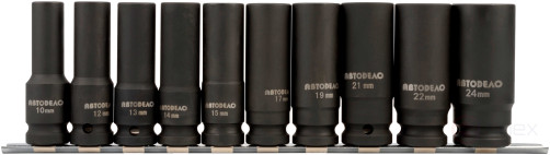 Набор головок ударных 1/2" 10-24 мм (10пр.;6PT; L-78mm; планка) АвтоDело (39810)