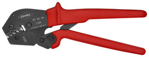 Press-pliers for plugs are open, non-insulated. (2.8 + 4.8 mm), 0.1-2.5 mm2, AWG 27-13, number of sockets: 4, L-250 mm
