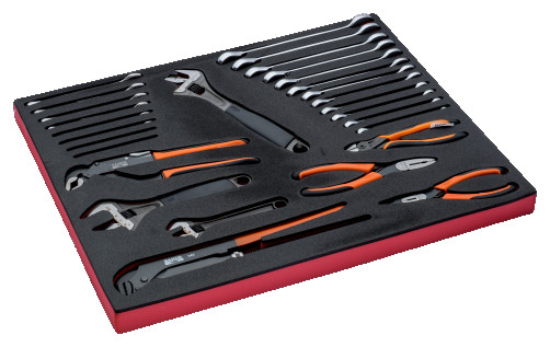 Fit&Go Набор комбинированных и трещеточных ключей + разводные ключи + шарнирно-губцевый инструмент в ложементе, 28 предметов